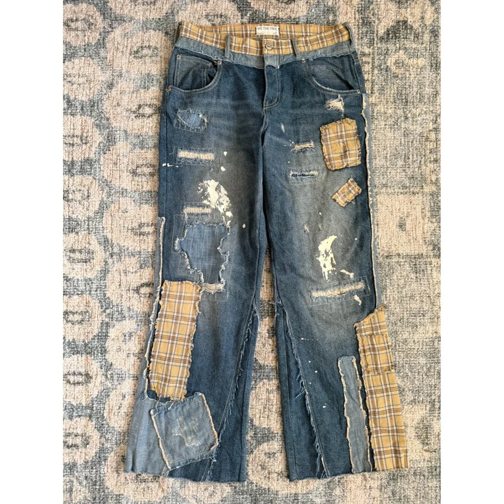 Free People Gemini Patchwork Jeans Size 28 Pristine Condition‎ - Picture 2 of 6